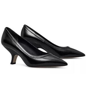 Women's Tory Burch Leather Kitten Heels Angle Pumps Black US Size 6.5 M